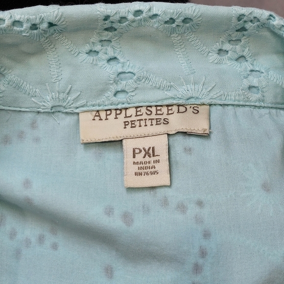 Appleseed's Petite Light Teal Eyelet Button Up 100% Cotton Jacket Sz PXL - Picture 6 of 7